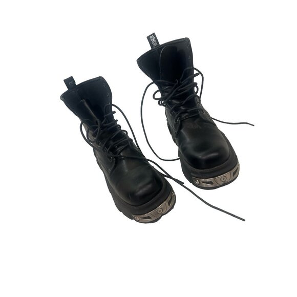 Women's (J'hongr) Leather Round Toe Ankle Boots Creeper Punk Goth Motorcycle Cas - Picture 2 of 5